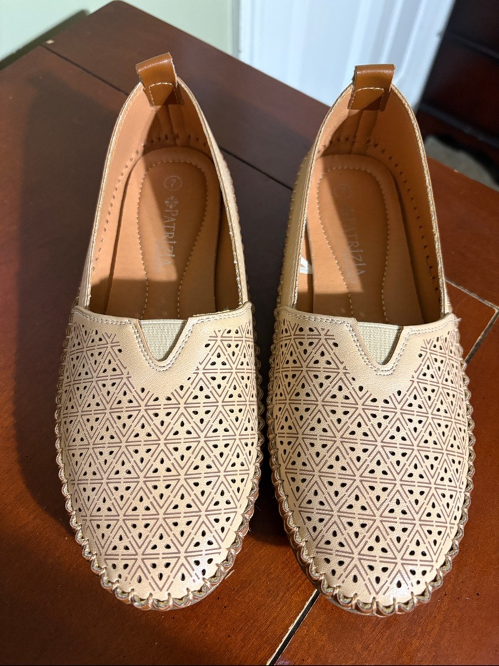 Laser-Cut Cream Slip-On Loafers for Women